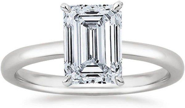 0.5 Carat Emerald Cut Solitaire Diamond Engagement Ring (I Color VS1 Clarity Center Stones)