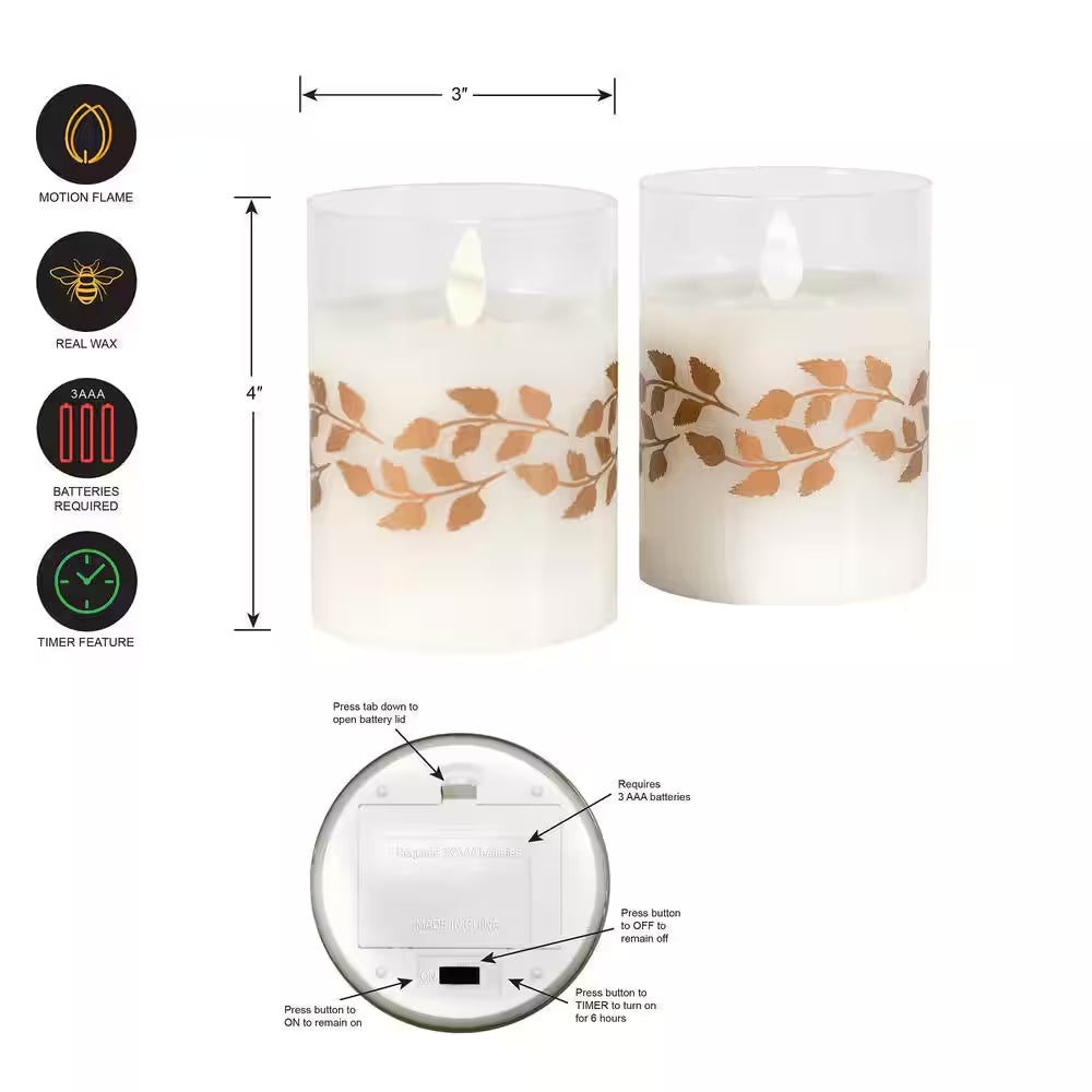 Gold Garland Battery Operated LED Glass Candles with Moving Flame (Set of 2)