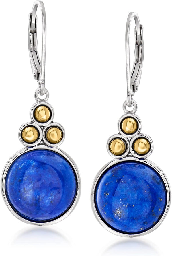 Lapis Drop Earrings in Sterling Silver with 14Kt Yellow Gold