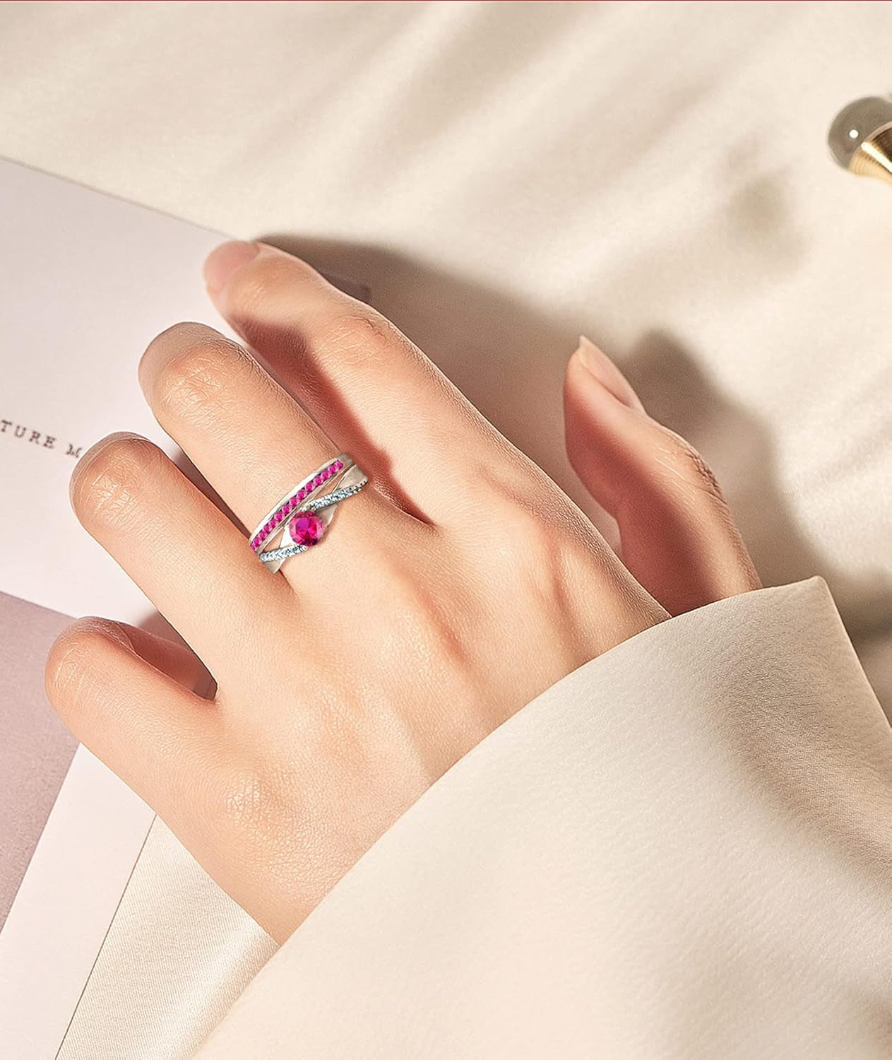 Stackable Rings 925 Sterling Silver Halo Birthstone Eternity Bands Jewelry for Women