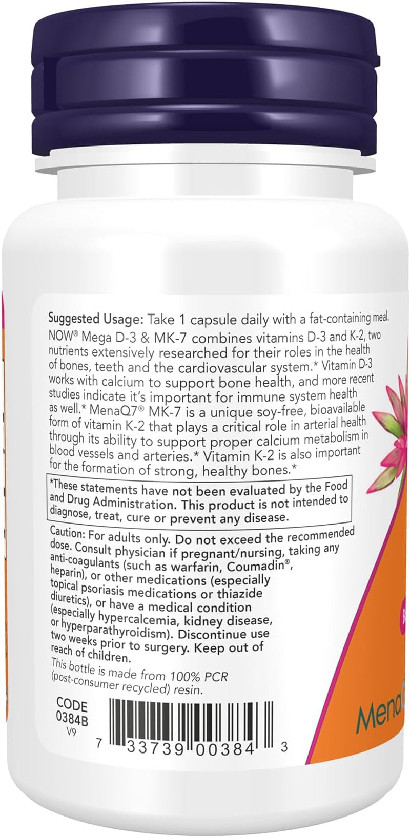 Supplements, Mega D-3 & MK-7 with Vitamins D-3 & K-2, 5,000 IU/180 mcg, Bone & Cardiovascular Support*, 60 Veg Capsules