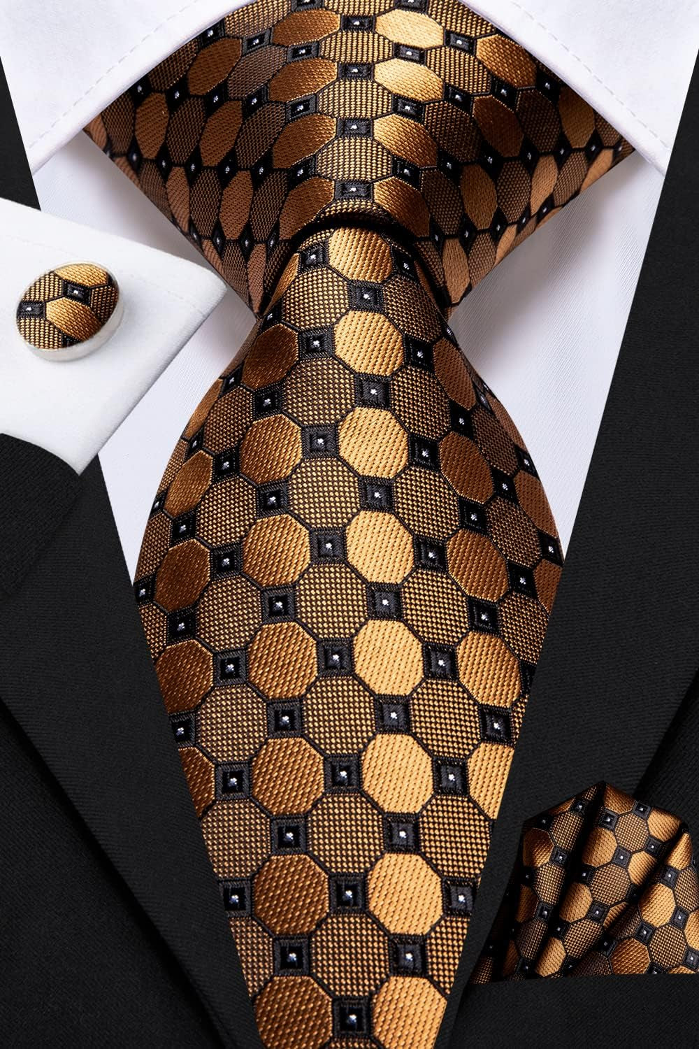 Mens Tie Set Solid Paisley Silk Striped Necktie for Men with Cufflinks Tie and Pocket Square