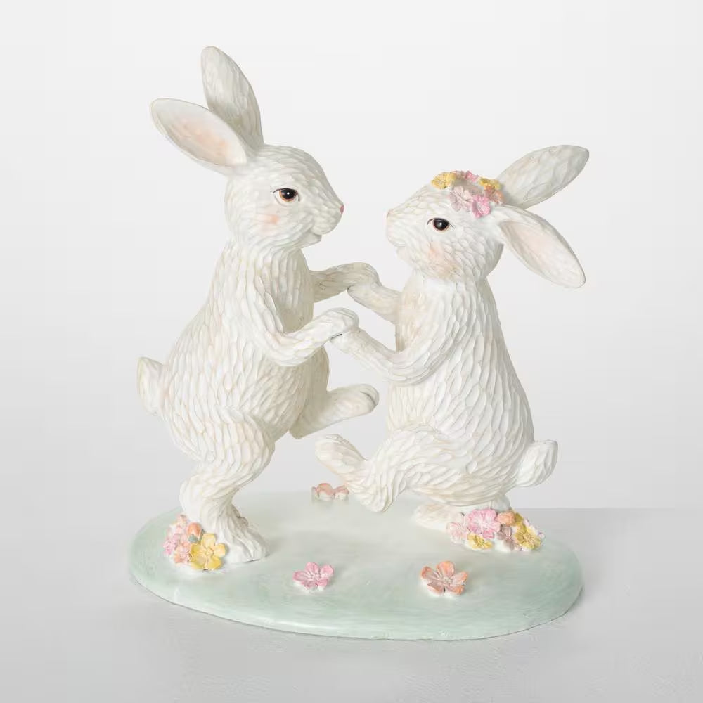 9.75 In. White Dancing Tabletop Bunny Statue