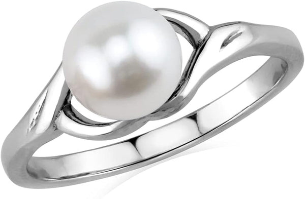 White Cultured Freshwater Pearl 925 Sterling Silver Promise Solitaire Ring