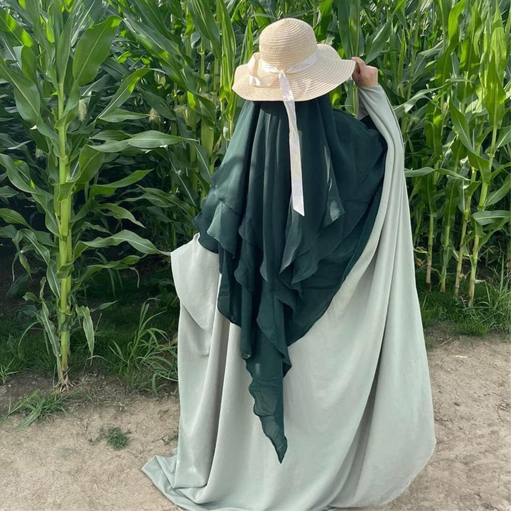 Long Khimar Hijab Scarf Wrap 3 Layer Abaya Jilbab Muslim Islam Women Niqab Jilbab Ramadan Eid Prayer Garment