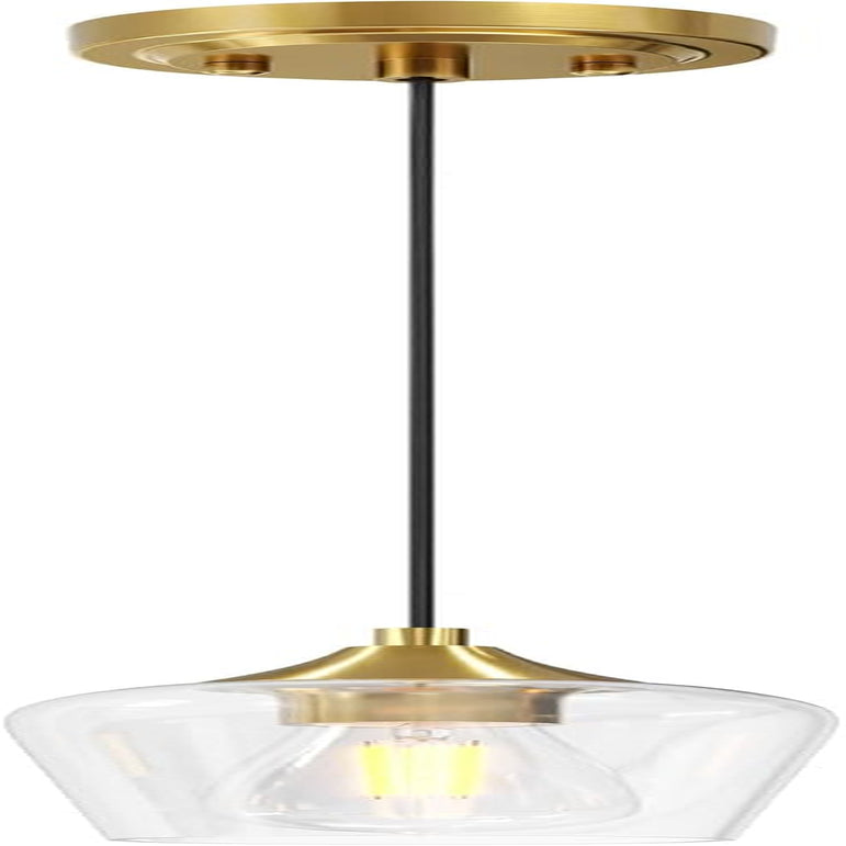 Pendant Light Kitchen Island, Brushed Gold Pendant Light Fixture with E26 Base & Adjustable Cable, Modern Pendant Lighting with Glass Shade for Living Room Bedroom Hallway