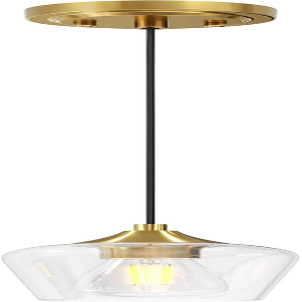 Pendant Light Kitchen Island, Brushed Gold Pendant Light Fixture with E26 Base & Adjustable Cable, Modern Pendant Lighting with Glass Shade for Living Room Bedroom Hallway