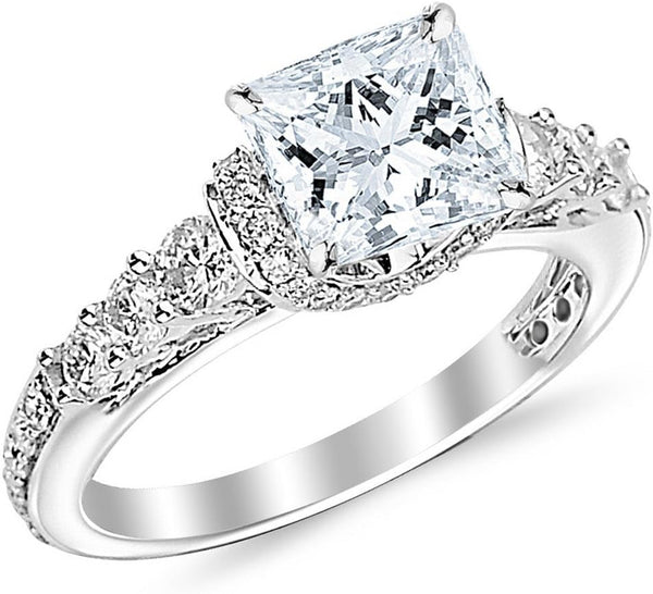 1.35 Carat Princess Cut Designer Four Prong round Diamond Engagement Ring (D-F Color, VS2-SI1 Clarity Center Stone)