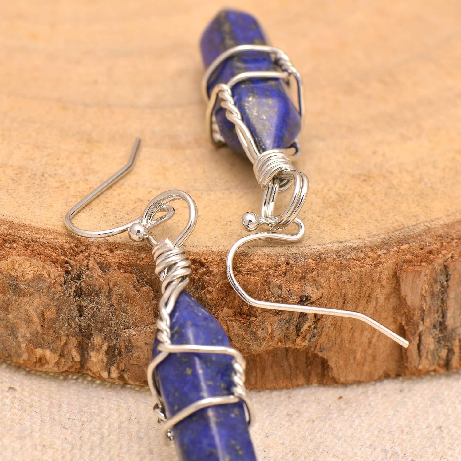 Hand Wired Healing Crystal Point Chakra Dangling Earrings for Women