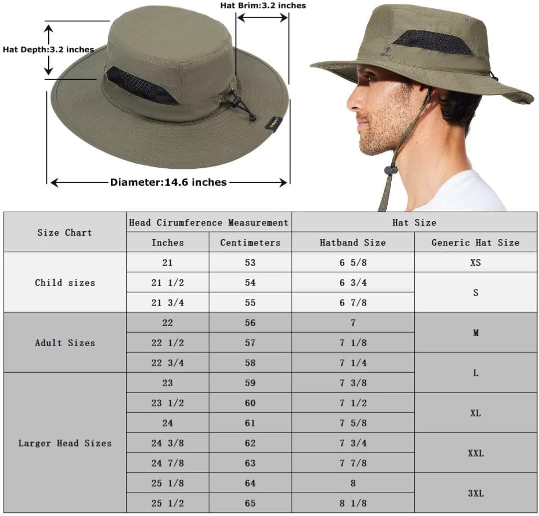 Fishing Hat for Mens Sun Hat Wide Brim Bucket Hat SPF UV Protection XL XXL Large Size Big Head Hiking Beach Safari