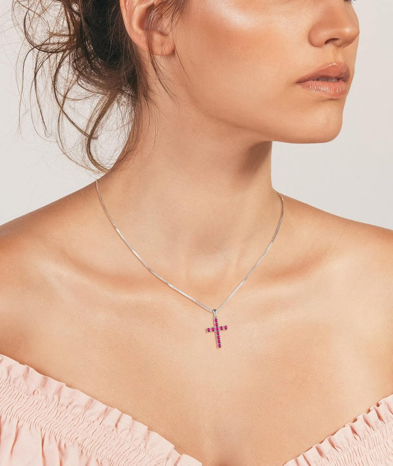 Women'S Cross Necklace 925 Sterling Silver Halo Crucifix Pendant Gemstones Criss Jewelry