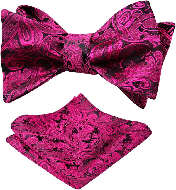 Mens Paisley Jacquard Self-Tie Bow Tie Pocket Square Set