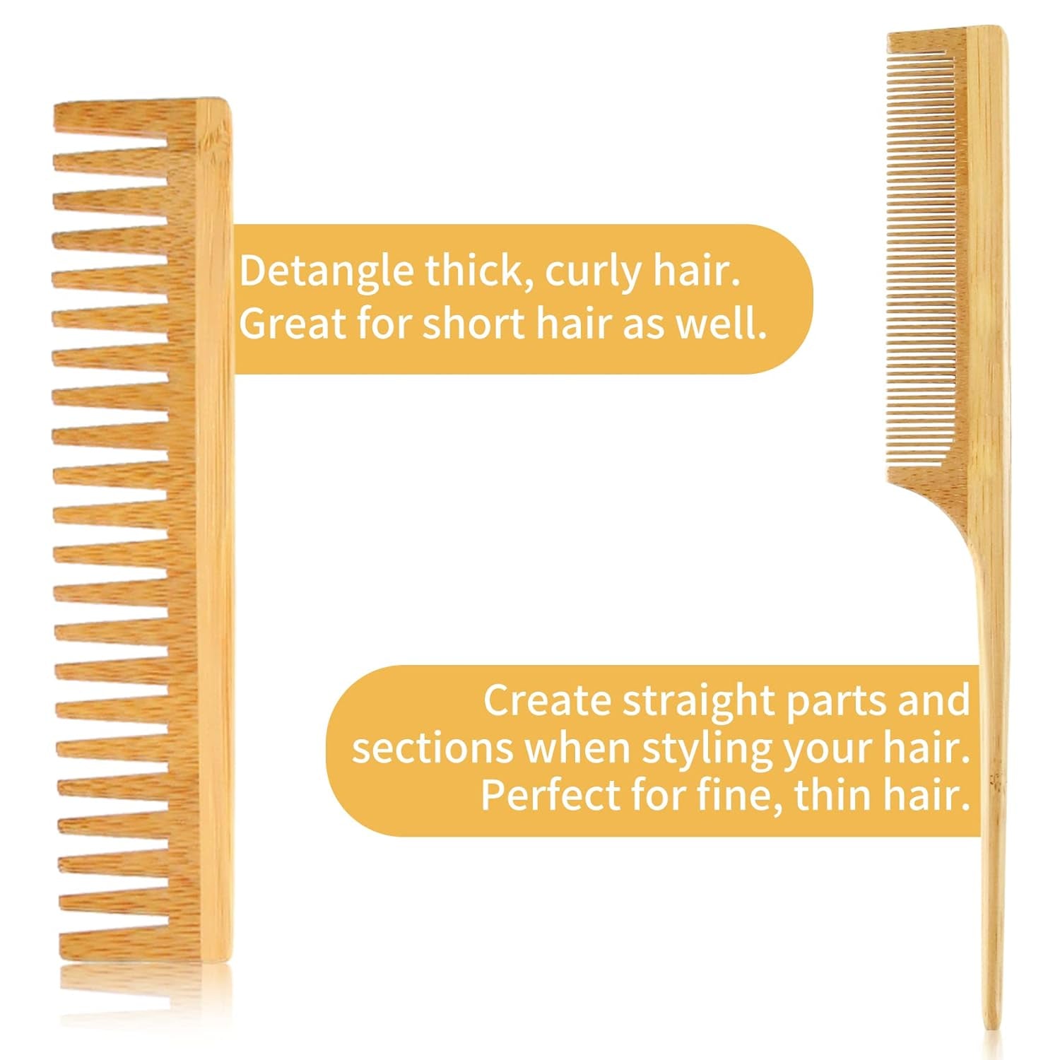 4 PCS Bamboo Hair Brush Set with Natural Wooden Wide-Tooth and Tail Comb Big and Mini Paddle Detangling Hairbrush for Women Men Kids and Baby Thick Thin Curly Straight Dry