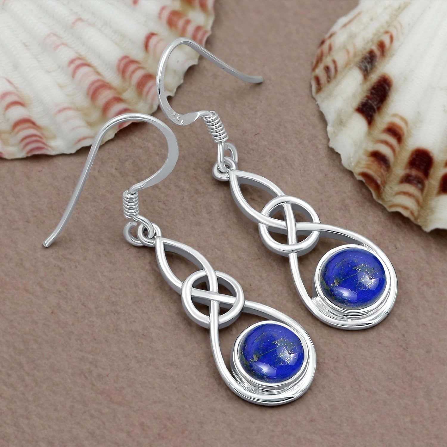 round Shaped Natural Gemstone Earrings for Women, Sterling Silver Celtic Knot Dangle Birthstone Earrings Jewelry Women'S Day Gifts for Mom Wife Sister
