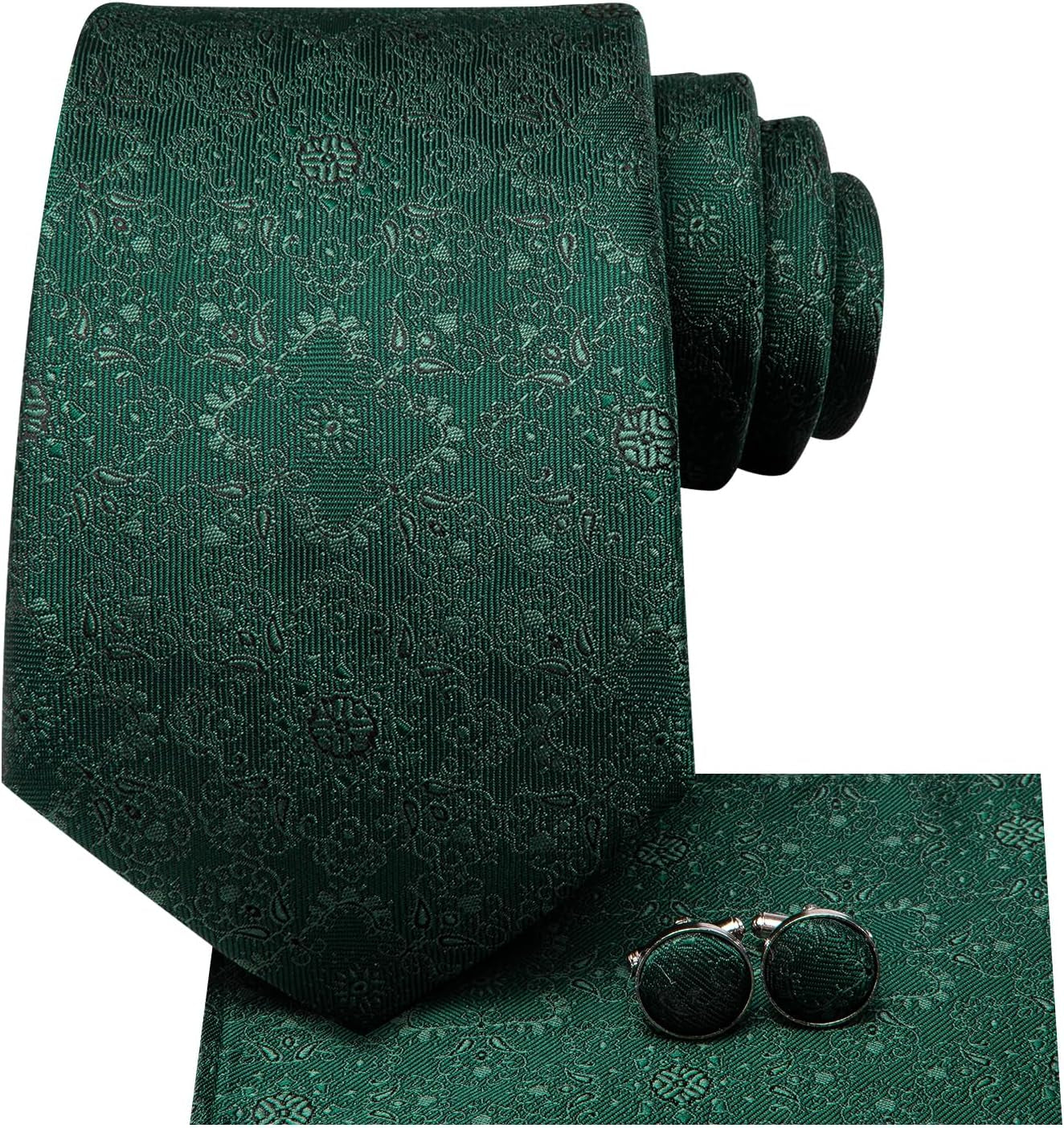 Mens Paisley Floral Silk Tie for Men Striped Necktie and Pocket Square Cufflinks Set Wedding Business