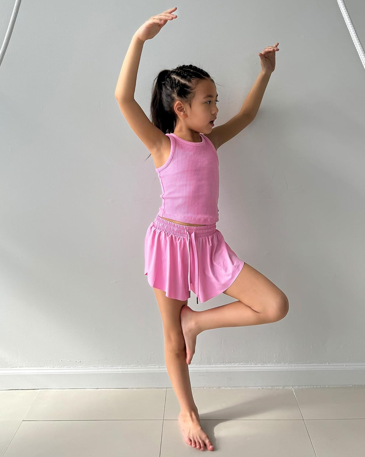 Girls Flowy Shorts with Pockets Athletic Running Skirt High Waist Butterfly 2 in 1 Sports Short 5-16 Years