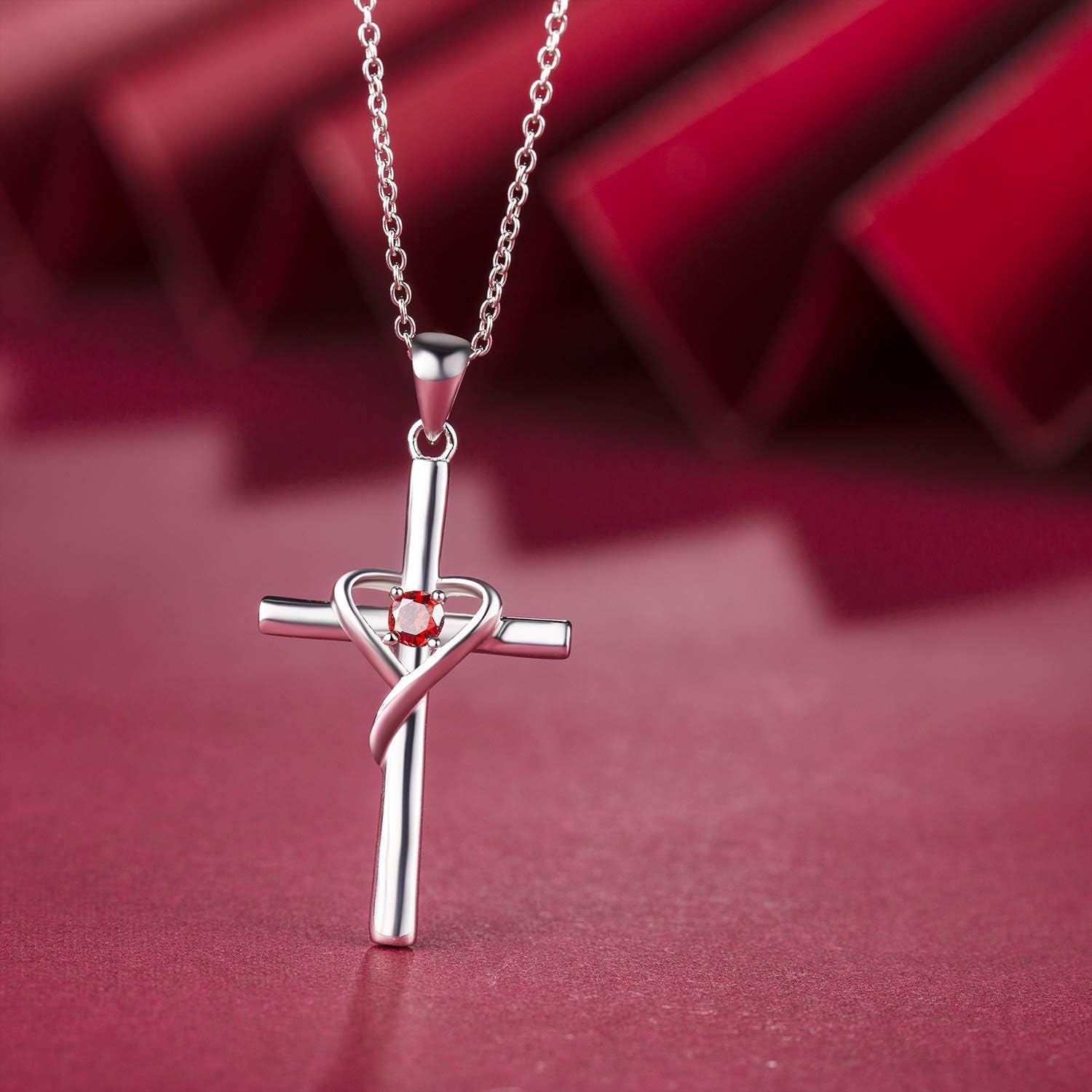 925 Sterling Silver Cross Necklace for Women Men 5A CZ Birthstone Necklaces 14K Gold Plated or Rose Gold Necklace for Easter or Holiday
