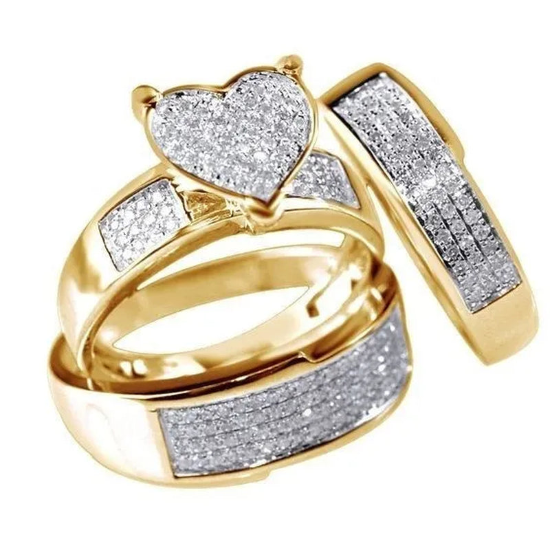 3 Pieces / Set of Super Beautiful Heart-Shaped Ring Jewelry Exquisite Women'S 925 Sterling Silver Filled Natural White Sapphire Gemstone Diamond Ring Set Anniversary Gift Bride Engagement Wedding Ring Jewelry Set
