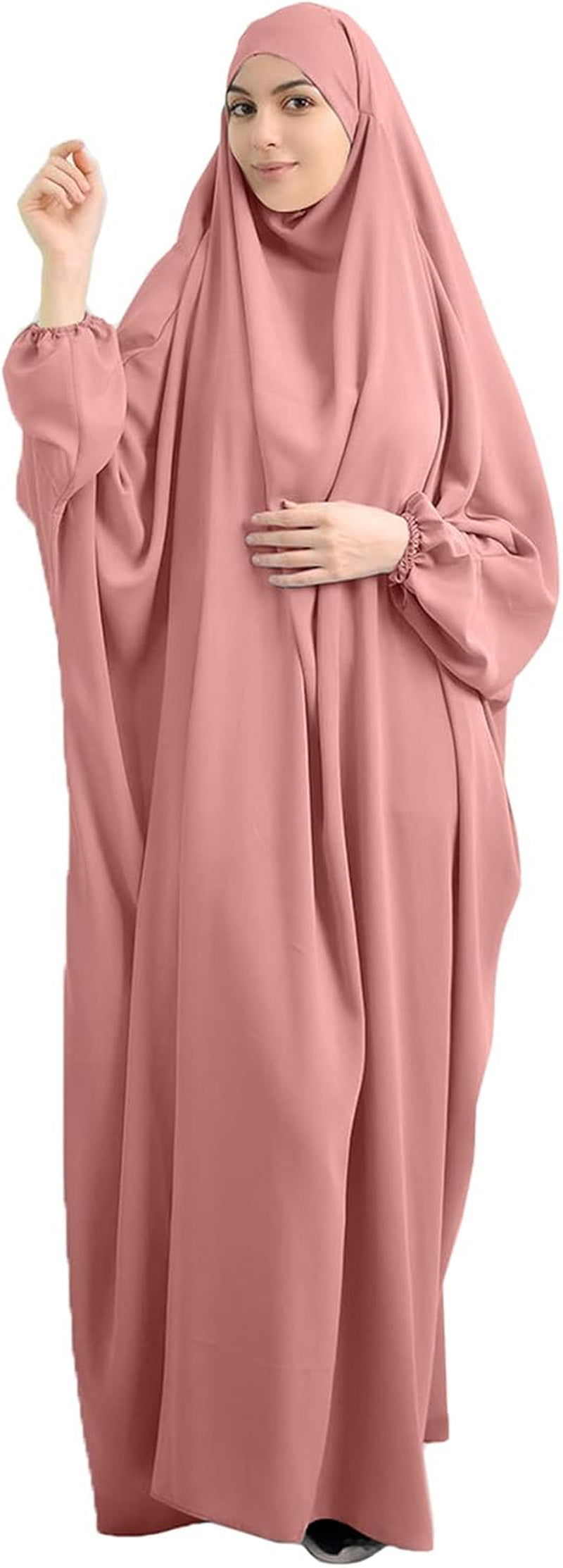 Women Muslim One-Piece Loose Full Cover Long Dress One-Size Overall Hijab Thobe Hooded Dress