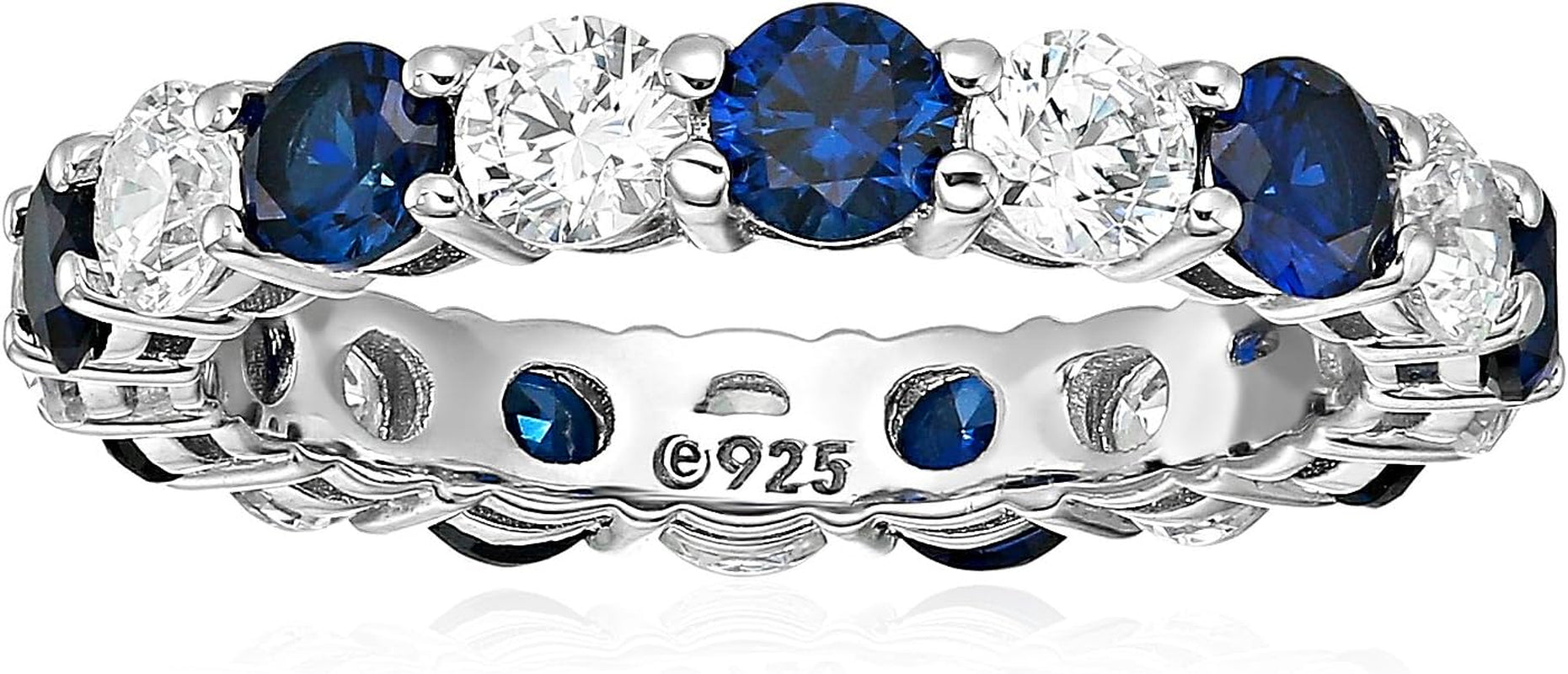 Women'S Platinum Plated Sterling Silver Clear Infinite Elements Cubic Zirconia and Created Sapphire Eternity Band Ring (Previously Amazon Collection)