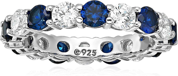 Women'S Platinum Plated Sterling Silver Clear Infinite Elements Cubic Zirconia and Created Sapphire Eternity Band Ring (Previously Amazon Collection)