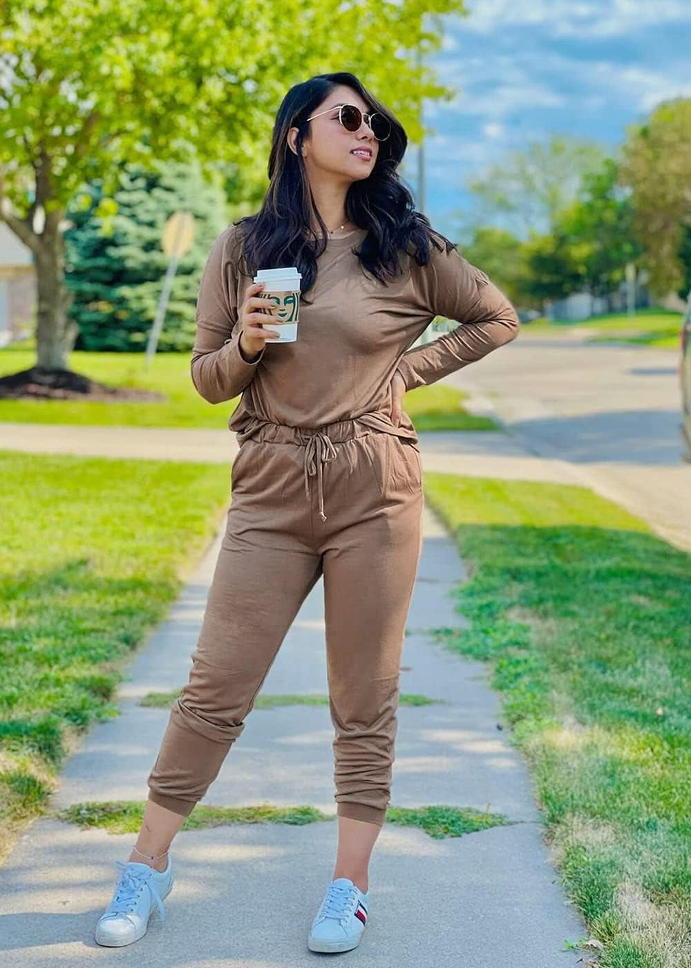 Women'S Fall 2 Piece Lounge Outfit Long Sleeve Crewneck Pullover Tops High Waisted Pants Set Tracksuit