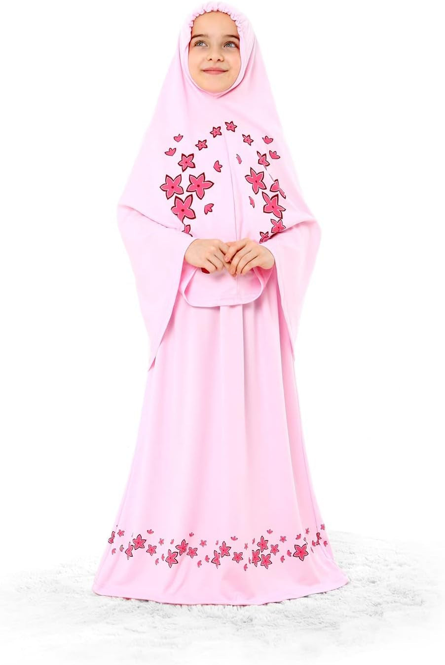 Girl'S Prayer Dress with Star Printed Long Headscarf