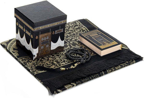 , Prayer Rug, Prayer Mat for Muslim with Kaaba Design Cubic Gift Box, Islamic Salah Mat for Worship, Namaz Rug, Praying Carpet, Sajadah, Islamic Gifts for Men, Women, Black
