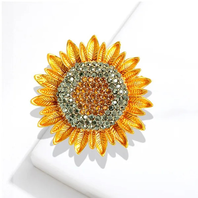 1PC Exquisite Sunflower Brooch Woman Party Wedding Metal Diamond Flower Brooches Gift