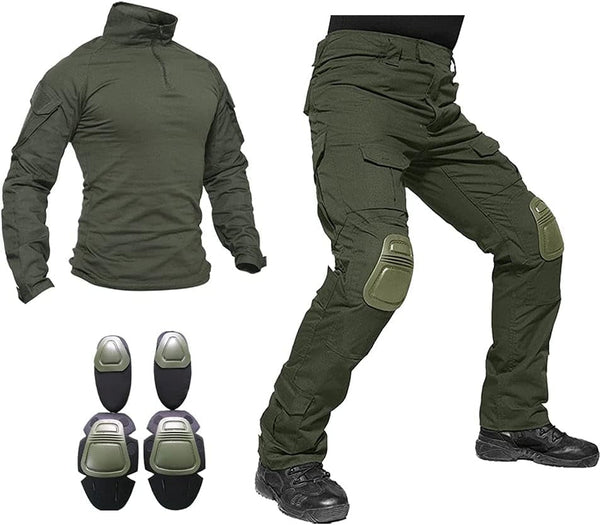 Mens Tactical Military Suits Long Sleeve Rip-Stop Uniforms Combat Shirt and Pants Elbow Knee Pads