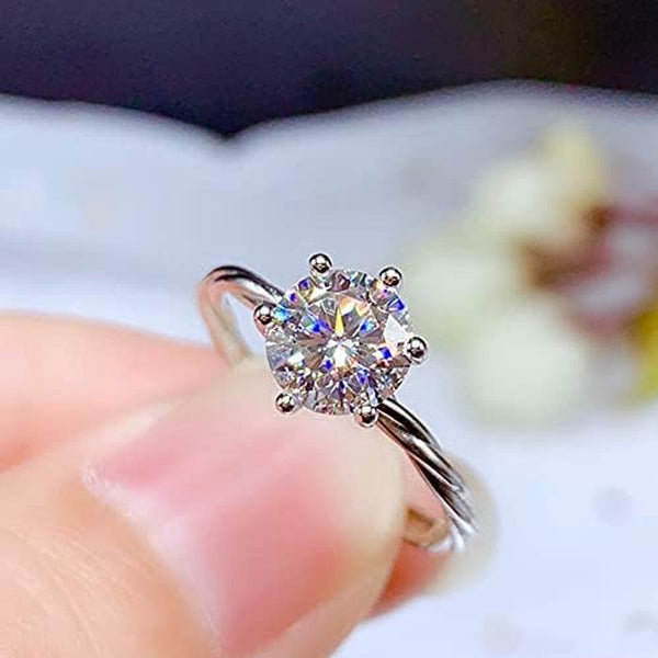 Shiny Full Diamond Ring 2Carat round Cut Cubic Zirconia Promise Wedding Ring for Women Silver Ring CZ Cocktail Ring Eternity 950 Platinum Simulate Moissanite Ring Adjustable Ring 020