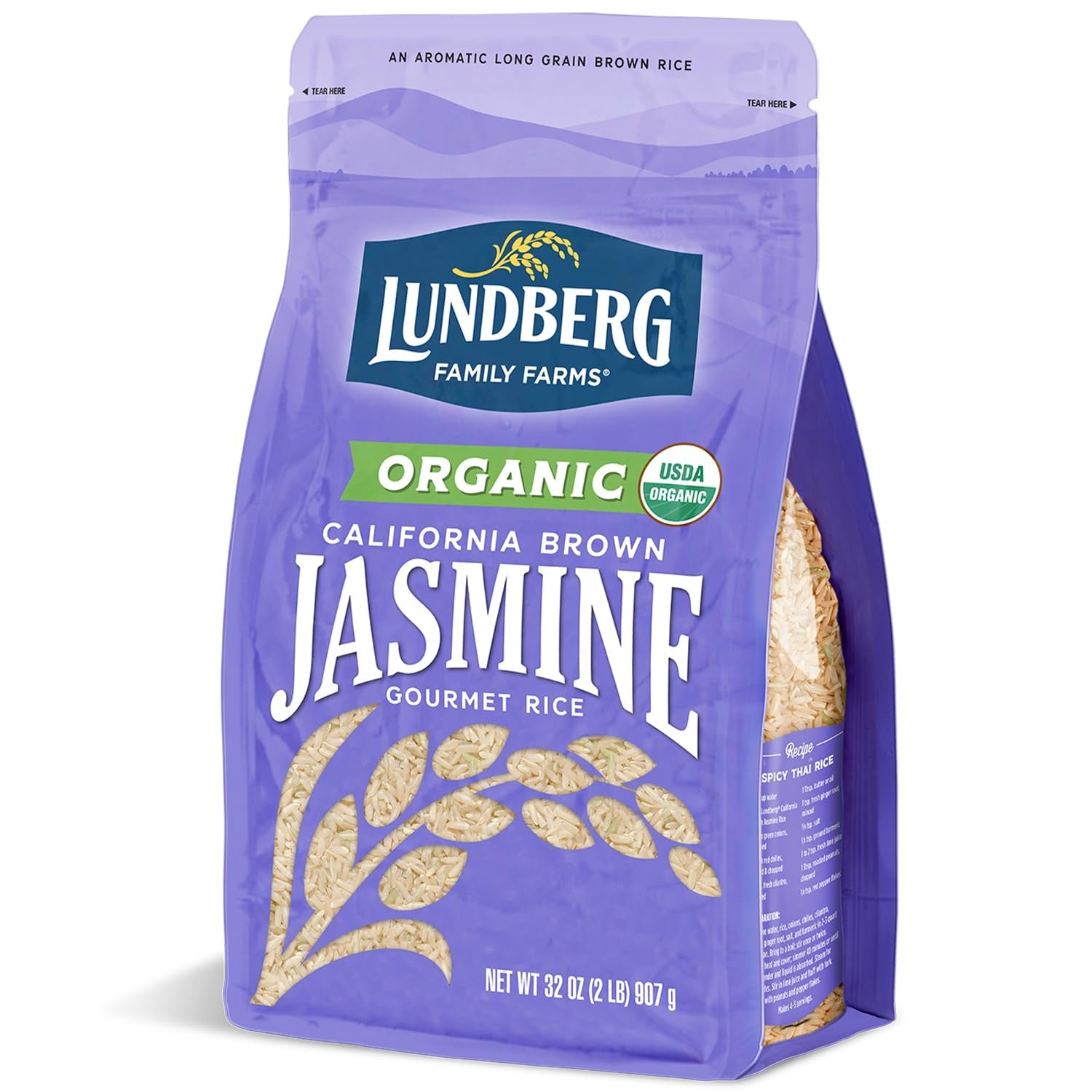 Organic Jasmine Brown Rice – Long-Grain, Fluffy & Aromatic, Responsibly Grown in California, 32 Oz