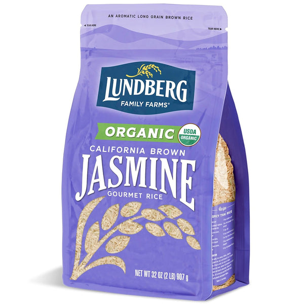 Organic Jasmine Brown Rice – Long-Grain, Fluffy & Aromatic, Responsibly Grown in California, 32 Oz