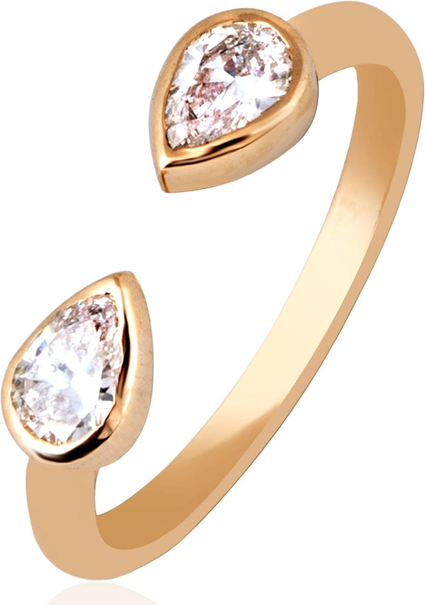 10KT Yellow Gold Double Pear Lab-Grown Diamond Ring for Women, Fine Diamond Jewelry, Engagement, Gifts for Her, H,I Color, VS Clarity, 0.5 Carats