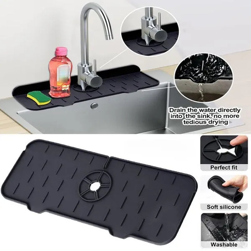 1Pcs Silicone Faucet Mat Water Ripples Kitchen Bathroom Drainage Pad Wash Basin Large Sink Splash Pad Countertop Protector