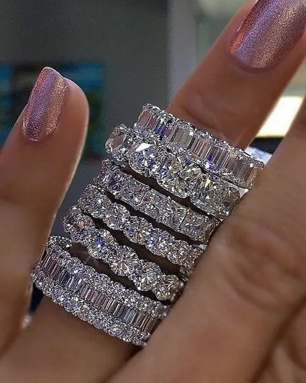 For Beauties! 1PC  Pave Setting Square Heart Oval T-Shape Simulated Diamond CZ Eternity Band Engagement Wedding Stone Rings