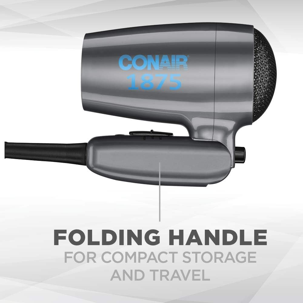 Travel Hair Dryer with Dual Voltage, 1875W Compact Hair Dryer with Folding Handle, Travel Blow Dryer