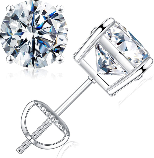 0.2-4ct Moissanite Screw Back Earrings for Women, D Color VVS1 Clarity Lab Created Diamond Earring 18K White Yellow Rose Gold Ruthenium Vermeil 925 Sterling Silver Round Moissanite Earrings