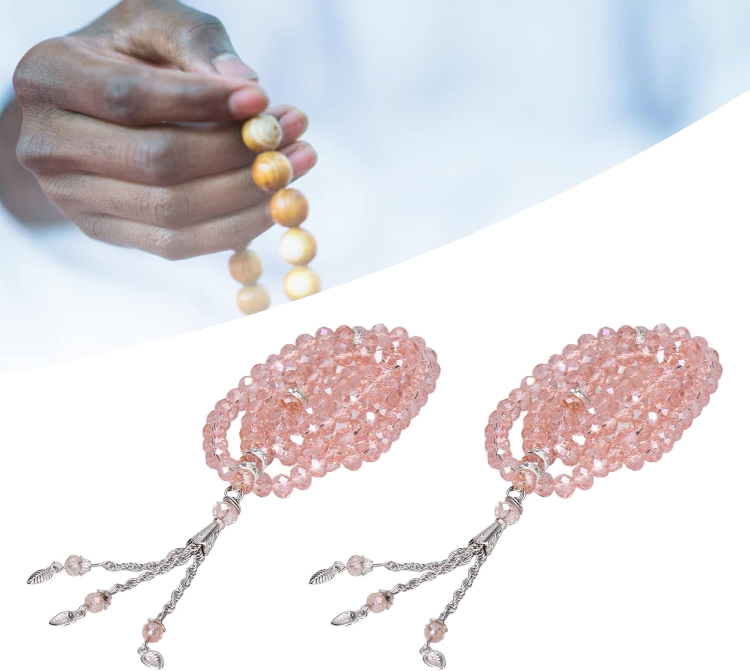 2Pcs Muslim Prayer Beads Coloured Glaze 99 Beads Mihrab Separators Count Exquisite Design Tasbih Prayer Beads 0.31In ()