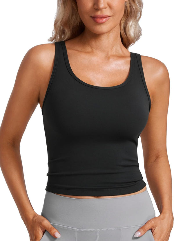 Womens Butterluxe Double Lined Workout Tank Tops Scoop Neck Racerback Cropped Casual Sleeveless Shirt