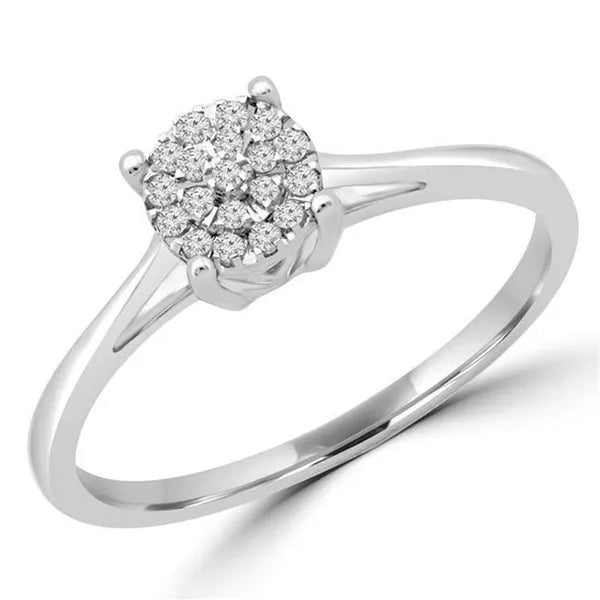 Majesty Diamonds MDR180032-5.75 0.1 CTW Round Diamond Promise Cluster Engagement Ring in 10K White Gold - Size 5.75