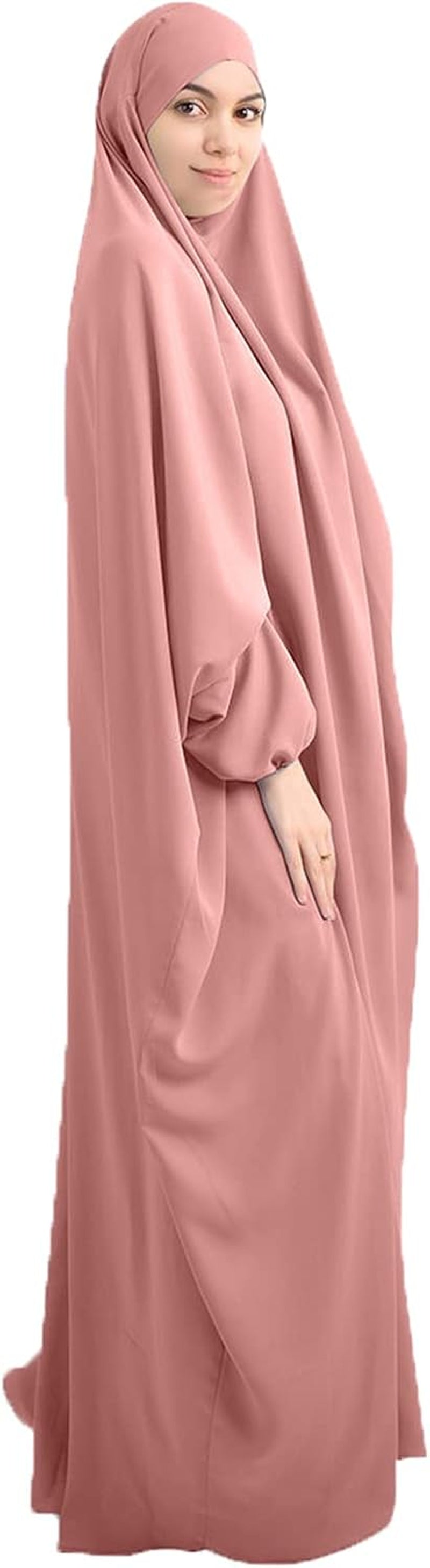 Women Muslim One-Piece Loose Full Cover Long Dress One-Size Overall Hijab Thobe Hooded Dress