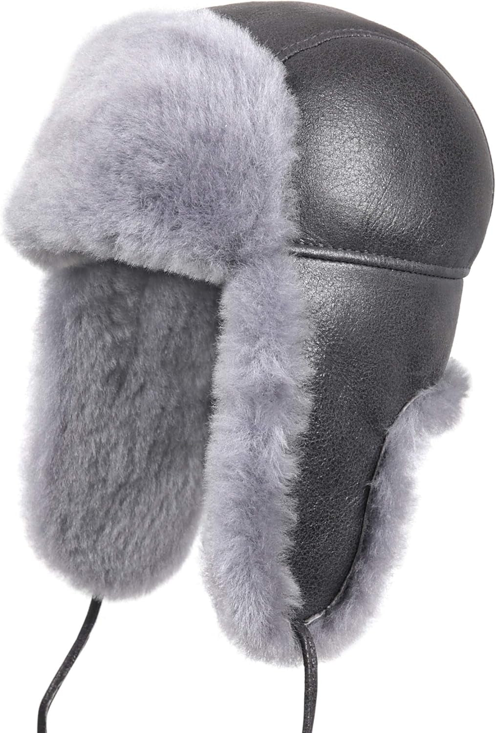 Leather Aviator Shearling Ushanka Trapper Hat Russian Sheepskin Cap Real Fur Winter Hat with Ear Flaps for Men Women