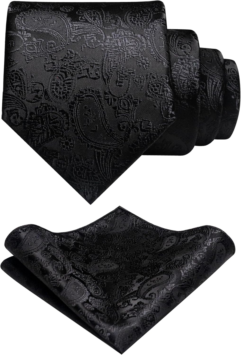 Mens Solid Color Paisley Necktie and Pocket Square with Tie Clip Sets