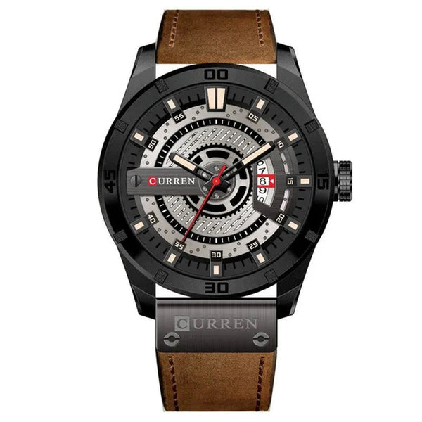 CURREN Men Watch Army Military Sports Watches Black Case Leather Strap Waterproof Date Function