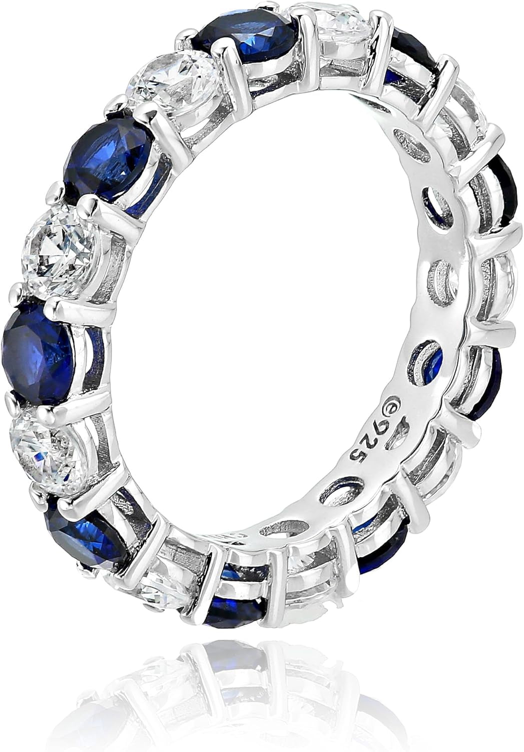 Women'S Platinum Plated Sterling Silver Clear Infinite Elements Cubic Zirconia and Created Sapphire Eternity Band Ring (Previously Amazon Collection)