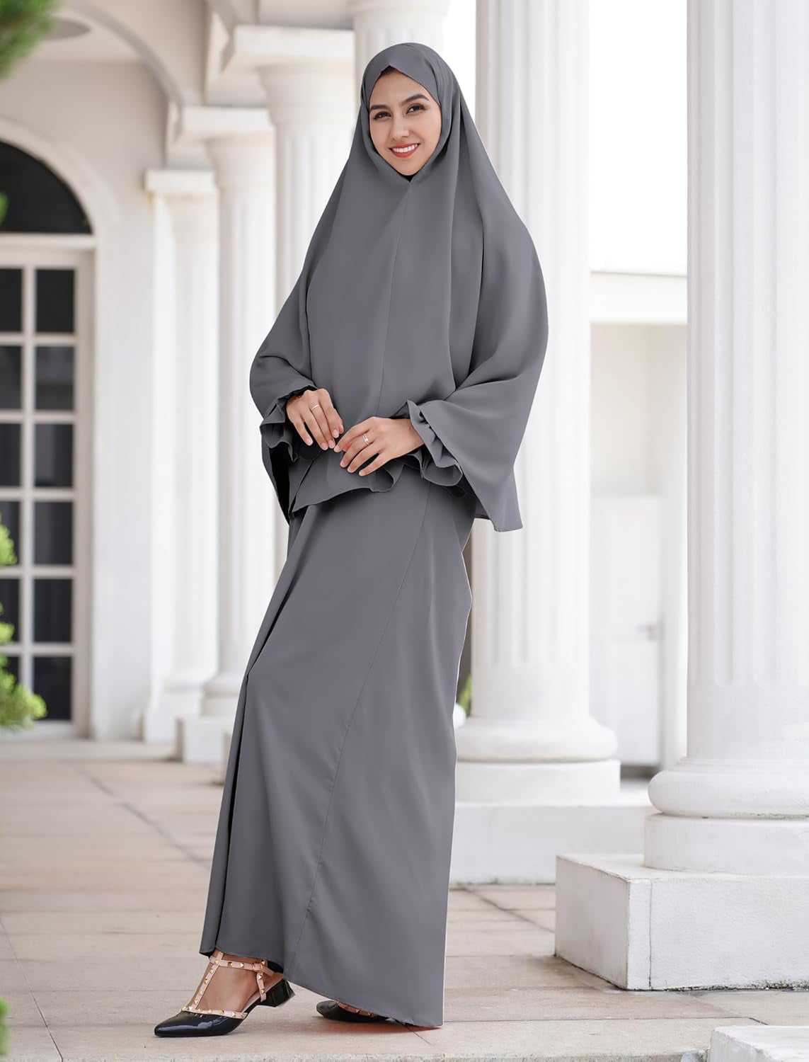 Women'S Muslim Prayer Dress with Hijab Scarf Turkey Kaftan Abaya Dress Two-Piece Full Length Dress