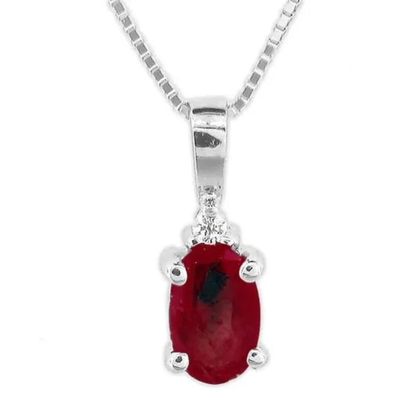 0.52 Ct. Diamond And Natural Heated Oval Ruby Pendant In 14K Gold