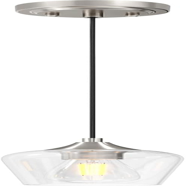 Pendant Light Kitchen Island, Brushed Nickel Pendant Light Fixture with E26 Base & Adjustable Cable, Modern Pendant Lighting with Glass Shade for Living Room Bedroom Hallway