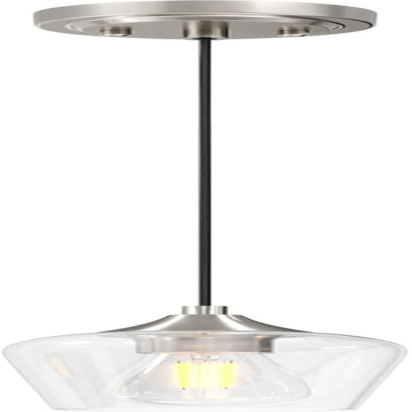Pendant Light Kitchen Island, Brushed Nickel Pendant Light Fixture with E26 Base & Adjustable Cable, Modern Pendant Lighting with Glass Shade for Living Room Bedroom Hallway